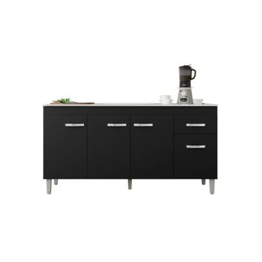 Imagem de Balcão Gabinete Para Pia Gabriela Sem Tampo 150cm 4 Portas 1 Gaveta Preto