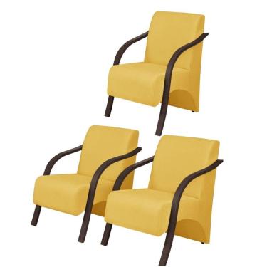 Imagem de Kit3 Poltronas Vênus 1 Lugar Pé Madeira Amarelo