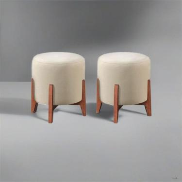 Imagem de Kit 2 Puff Decorativo Para Sala Redondo Luxo Dallas Linho Marfim
