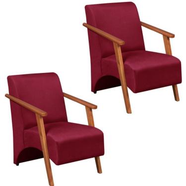 Imagem de Kit 2 Poltrona Venus 1 Lugar Braço Madeira Maciça Tecido Suede Unidecor Bordô