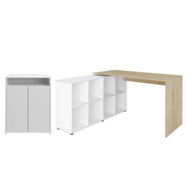 Imagem de Mesa Escrivaninha Em L Eron E Balcão 60cm 2 Portas Look A06 Carvalho/branco - Mpozenato