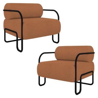 Imagem de Poltrona Decorativa Para Sala Industrial Kit 2 Kira K04 Bouclê Terracota - Mpozenato