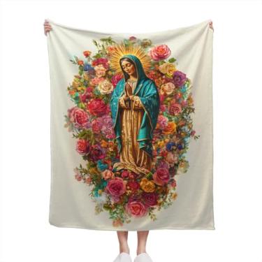 Imagem de Cobertor de flanela cristão virgem maria religiosa Nossa Senhora de Guadalupe cobertor de flanela ultramacio, cobertor de lã católica adequado para todas as estações, sofá-cama, sala de estar 152 x
