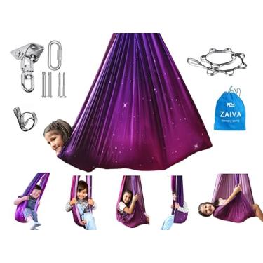 Imagem de Balanço sensorial para crianças em ambientes internos e externos – (ferragens incluídas) com rotação de 360°, terapia de camada dupla, abraço, balanço calmante para ioga para crianças com autismo