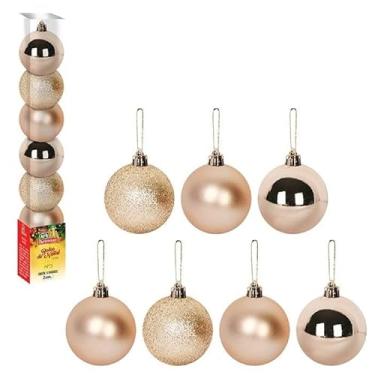 Imagem de Kit 7 Bolas Lisas 3cm Texturizadas Natal Árvore Led Luzes Guirlanda Decoração Enfeite Papai Noel Cor: CHAMPANHE