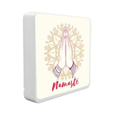 Imagem de Luminária Box Slim LED Decorativa, Design Namaste, USB, Branco e Laranja, Iluminação Ambiente para Yoga e Meditação
