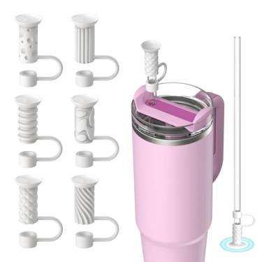 Imagem de VOGOGE 6 peças de tampas de palha para copo Stanley de 30/1,134 g, tampas de palha à prova de poeira de 9–10 mm, acessórios de copo Stanley, branco