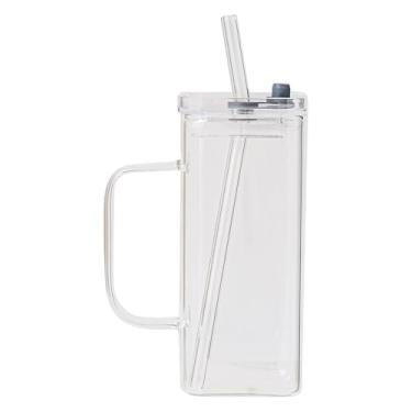 Imagem de FUENYEJIA Copo de vidro com canudo com tampa, xícara de café gelado de 368 g para suco, leite, café, cappuccino, latte, bebidas frias, copo de água potável infantil (XGB-BS)