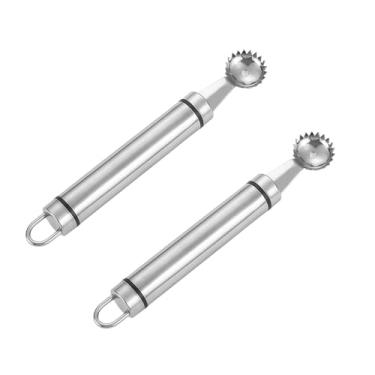 Imagem de 2 peças de aço inoxidável descascador de morango e descaroçador de tomate ferramenta multifuncional de aço inoxidável descaroçador e removedor de fragmentos para utensílios de morango ferramenta de
