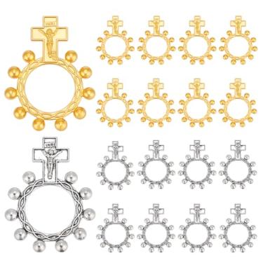 Imagem de PH PandaHall 30 peças, 2 cores, rosário de dedo, bolso para homens e mulheres, brindes fúnebres para convidados, anel de oração cruzada para lembrancinhas de batismo para convidados chá cristão festa