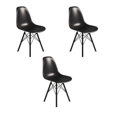 Imagem de Conjunto 3 Cadeiras Eames Tubo Ferro Preto Assento Preto