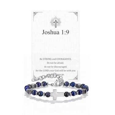 Imagem de FLHEART Presente para homens, pulseiras boho cruzadas, para homens e mulheres, corrente de contas de aço inoxidável, pingentes de cruz, pulseira masculina, fé, religiosa, páscoa, católico, cristão