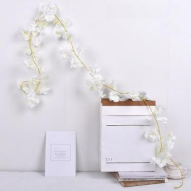 Imagem de Flores artificiais - flor de seda com hastes flores de cerejeira branca arranjos florais falsos para casa de banho escritório mesa central prateleira decoração de casamentos