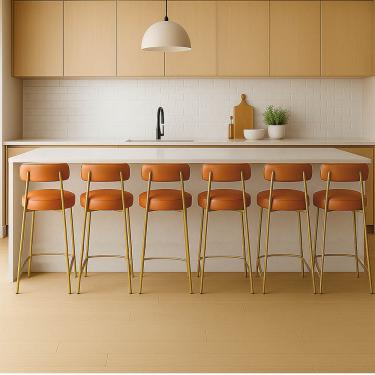 Imagem de Banqueta Cozinha Média com Encosto Industrial Dourado Kit 6 Londres PU Whisky D03 - D'Rossi