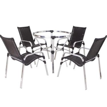 Imagem de 4 Cadeiras Emily E Mesa Adaptada Em Alumínio - Trama Tabaco