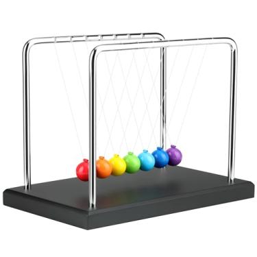 Imagem de Newtons Cradle Balance Balls, pêndulo Newton com 7 bolas coloridas, decoração de mesa e alívio de estresse, acessório de física para presente de professor de ciências