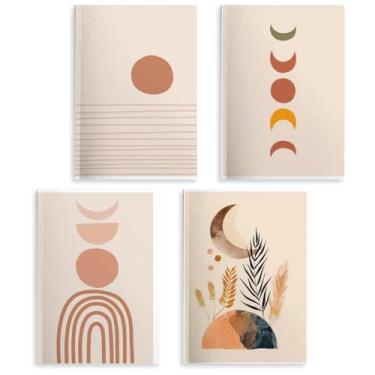 Imagem de Caderno Estético Minimalista com Arte da Lua, 4 Peças A5 (21 x 14,5 cm), Cadernos de Diário pautados na Faculdade, Caderno de Viagem com Capa Boho Forrado para Mulheres, Caderno de Reunião para