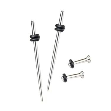 Imagem de CABBE KALLO Kit de alongamento de orelha de aço cirúrgico 316L, conjunto de cônicos e túneis, tamanhos 14G-00G, alargador único hipoalergênico com anéis de vedação para piercing corporal (tom prateado