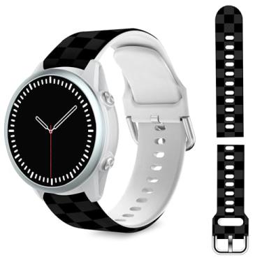 Imagem de TopPerfekt Pulseira compatível com relógio Garmin Forerunner 965 – pulseira de substituição de silicone macio quadriculado para relógio inteligente 965 para mulheres e homens – preto/cinza xadrez