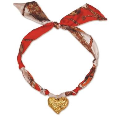 Imagem de Dr's gift Colar de cachecol com pingente feminino bandana vermelha com pingentes de coração de aço inoxidável grosso banhado a ouro 14K pingente de coração, Medium, Metal, Sem Pedra Preciosa