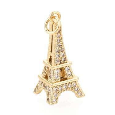 Imagem de MakemadeDIY 10 pingentes micropavê de esmalte dourado da Torre Eiffel banhado a ouro 18 quilates de zircônia cúbica de latão pingentes para fazer joias, colares, pulseiras, brincos, presente de