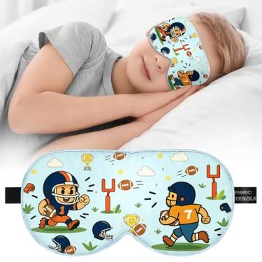 Imagem de Máscara infantil de seda para dormir – 100% seda amoreira, máscara infantil com alça ajustável, máscara de dormir blackout macia e respirável para meninos e meninas de 5 a 15 anos (estilo futebol)