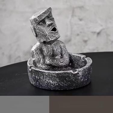 Imagem de Presente masculino engraçado Moai estatueta ilha de Páscoa decoração de quarto organizadores de mesa, 12,7 cm resina concreto ilha de Páscoa estátua moai artes bares clubes sala de estar casa