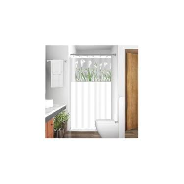 Imagem de Cortina de Box em PVC, Branco, 138 x 198 cm, Antimofo, Design Moderno, para Banheiro