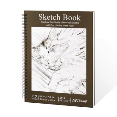 Imagem de DSTELIN Caderno de esboço de 25 x 19 cm para desenho, 50 folhas de papel grosso sem ácido de 100 g/m2, bloco de esboço com espiral para lápis e caneta