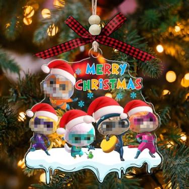 Imagem de Enfeite de acrílico de Natal de amigos de super-heróis, decoração de árvore de férias, enfeite de desenho animado de amigos de gato super-herói presente para crianças, meninos, meninas, fãs (com laço