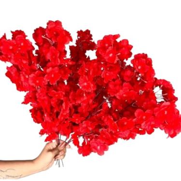 Imagem de Kit 0 a 40 Flores 45cm Flor Cerejeira artificial Decoração Casa - Ramos para Decoração de Casa, Vasos e Eventos, Beleza Eterna sem Manutenção (Vermelha,Kit 20 Unidade)