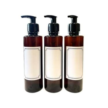 Imagem de Kit de Viagem Frasco 250ml Organizador de Banheiro Lavabo Sabonete Líquido Shampoo Condicionador MINIMALISTA DECORAÇÃO kit viagem frascos Para Shampoo, Condicionador e Sabonete Líquido(Ambar)