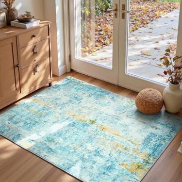 Imagem de Tapete de entrada, 7,5 x 12,5 cm, azul-petróleo, lavável, antiderrapante, abstrato, boho, para entrada interna, cozinha, sala de aula, banheiro, quarto de meninas, escritório, dormitório universitário