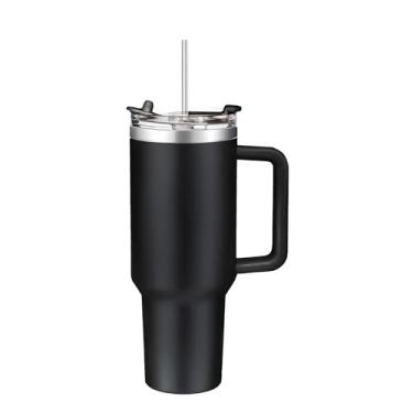 Imagem de JustGoFit Copo Térmico com Alça 1200ml - Tampa com Canudo Plástico Isotérmico, Preto Fosco