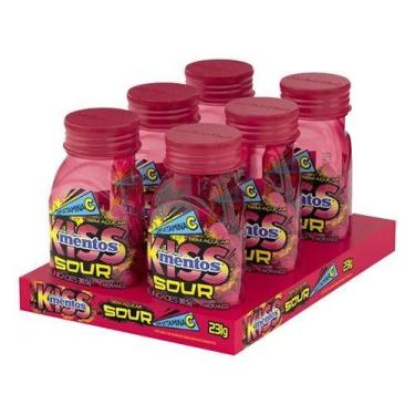 Imagem de Mentos Kiss Sour Morango Vitamina C Zero Açucares 6 X 38,5gr