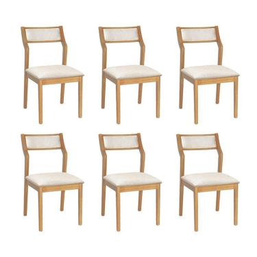 Imagem de Conjunto 6 Cadeiras De Jantar Lagum Conforto Estofada Jequitibá Natural Linho Bege