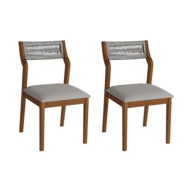 Imagem de Conjunto 2 Cadeiras De Jantar Lagum Conforto Estofada Jequitibá Terra Linho Cinza