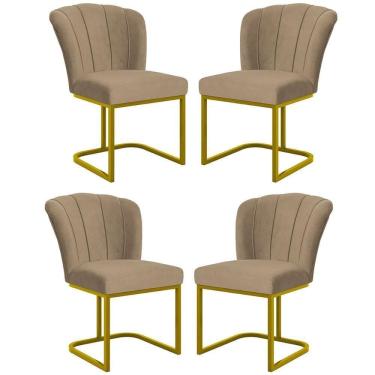 Imagem de Kit 4 Cadeiras Jantar Flor Mesa Cozinha Reforçada Base Metal Dourada Capuccino