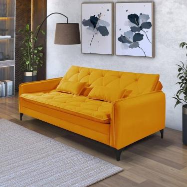 Imagem de Sofá Cama Yara 3 Lugares Reclinável 2,08m Suede Amarelo