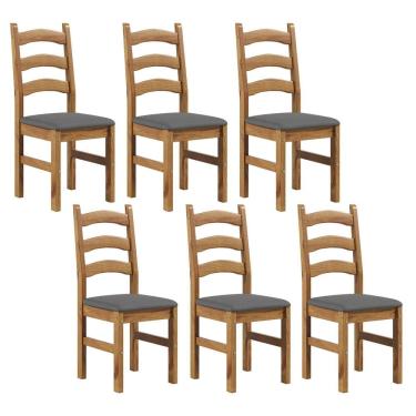 Imagem de Kit 6 Cadeiras 100% Madeira Maciça com Assento Estofado Napoli Espresso Móveis Nogueira/Cinza