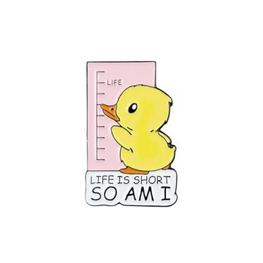 Imagem de Life Is Short So Am I Cute Duck Enamel Pat, Broche de distintivo de trocadilho de humor de pato, broche de lapela de humor positivo de pato, presente hilário para amigo humorístico, colega de trabalho