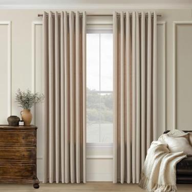 Imagem de Cortinas de linho acastanhado 250 cm 2 painéis para sala de estar de teto alto, cortinas grossas de linho com ilhós, semitransparentes, privacidade moderna, cortinas de casa de fazenda, 250 cm de