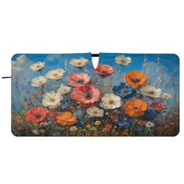 Imagem de Blueangle Pára-brisas com pintura a óleo flores silvestres - 149.9 cm x 76.2 cm dobrável carro janela frontal blocos para-sol raios UV viseira de sol (509)