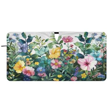 Imagem de Blueangle Sombra solar para para-brisa de ervas e flores coloridas - 157,5 cm x 81,3 cm dobrável para janela dianteira do carro bloqueia raios UV viseira de sol (36)