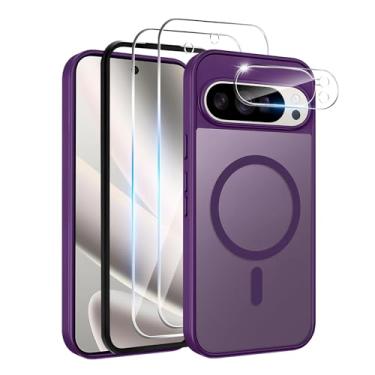 Imagem de Capa magnética para Google Pixel 10 Pro XL, com 2 protetores de tela e 1 protetor de lente de câmera, [militar à prova de choque] capa traseira fina para celular Google Pixel 10 Pro, roxo escuro