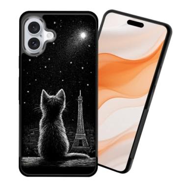 Imagem de CICPLKSE Capa para iPhone 17, fina, antiderrapante, de borracha, com absorção de choque, capa protetora para iPhone 17 de 6,3 polegadas 2025, estrelas observando gatos por torre