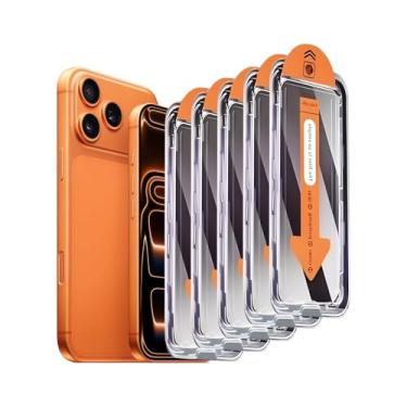 Imagem de Pacote com 5 protetores de tela de privacidade para iPhone 17 Pro Max [6,9 polegadas], proteção de borda de airbag, película de vidro temperado privada antiespião com moldura de instalação, resistente