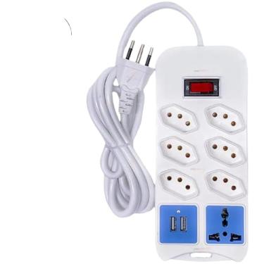 Imagem de Régua Filtro de Linha com 7 Tomadas Extensão Elétrica 1 Universal 4 USB Type c Bivolt 10A 110v/220v(6 TOMADAS 2 USB)