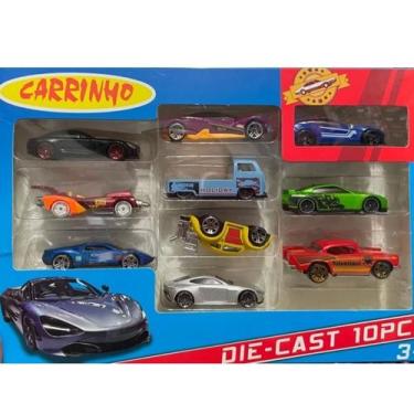 Imagem de Carrinho Ferro Hot Cars Miniaturas Esportivo Coleção 10 peças Carros C