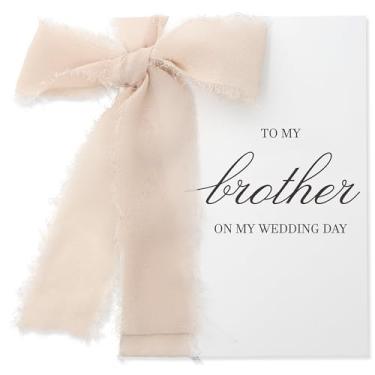 Imagem de SEEBERY Cartão de dia de casamento para irmão com uma fita de champanhe – presente de agradecimento do noivo ou noiva, ao irmão no dia do casamento, cartão de agradecimento dos padrinhos